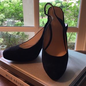 Talbots black suede sling back heels
